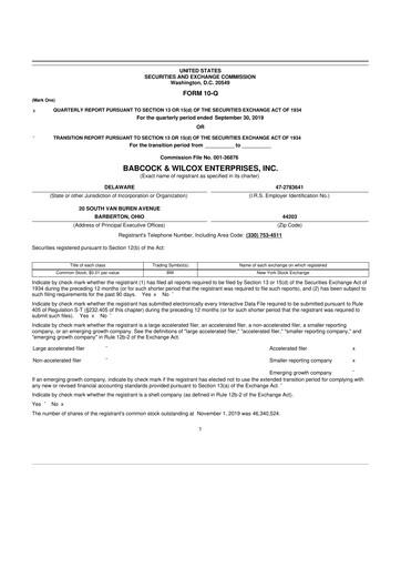 Vorschaubild Babcock & Wilcox
 10-Q Quartalsbericht 2019 