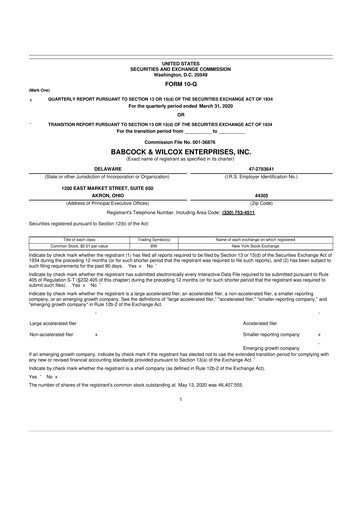 Vorschaubild Babcock & Wilcox
 10-Q Quartalsbericht 2020 