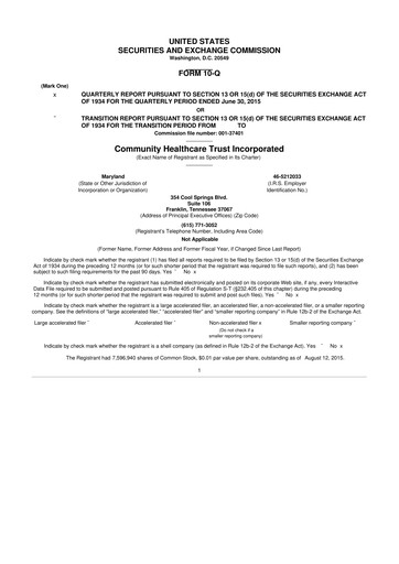 Vorschaubild Community Healthcare Trust 10-Q Quartalsbericht  