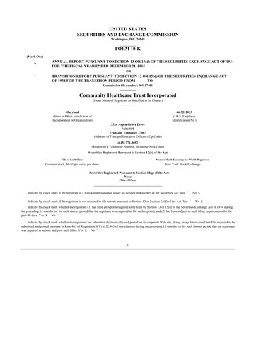 Thumbnail Community Healthcare Trust 10-K Annual Report 2015