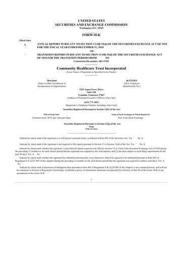 Thumbnail Community Healthcare Trust 10-K Annual Report 2018