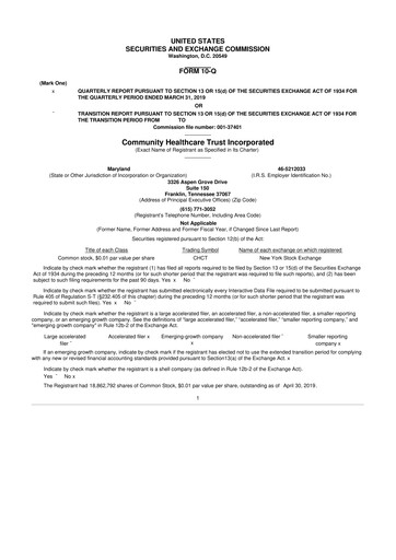Vorschaubild Community Healthcare Trust 10-Q Quartalsbericht 2019 
