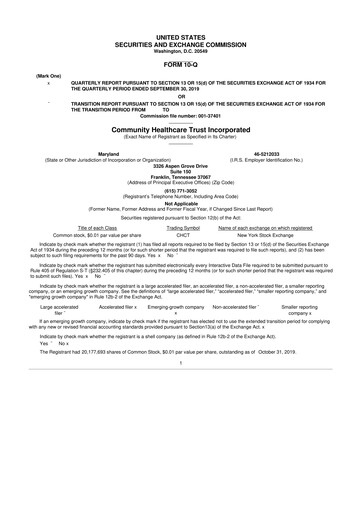 Vorschaubild Community Healthcare Trust 10-Q Quartalsbericht 2019 
