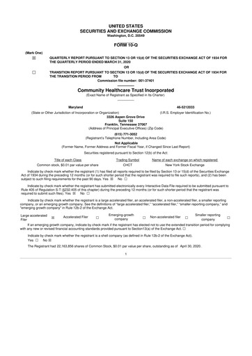 Vorschaubild Community Healthcare Trust 10-Q Quartalsbericht 2020 