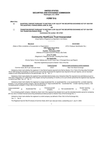 Vorschaubild Community Healthcare Trust 10-Q Quartalsbericht 2020 
