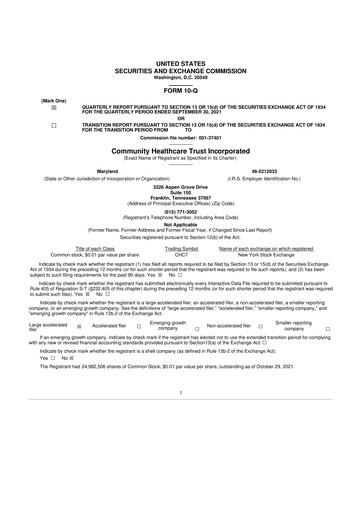 Vorschaubild Community Healthcare Trust 10-Q Quartalsbericht 2021 