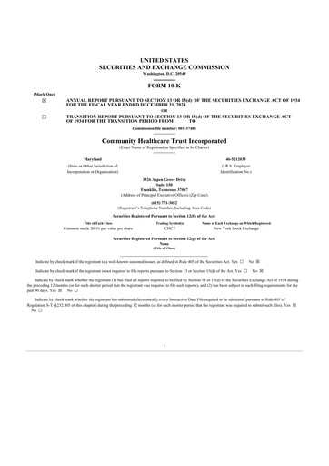 Thumbnail Community Healthcare Trust 10-K Annual Report 2024