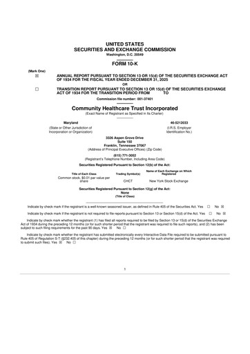 Thumbnail Community Healthcare Trust 10-K Annual Report 2025