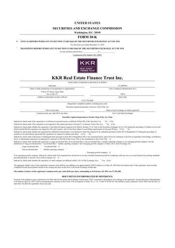 Thumbnail KKR Real Estate Finance Trust 10-K Annual Report 2018