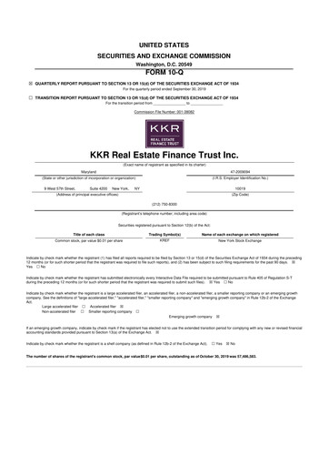 Thumbnail KKR Real Estate Finance Trust 10-Q Quarterly Report FY2019 