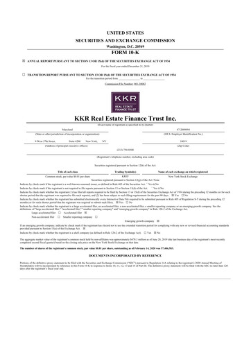 Thumbnail KKR Real Estate Finance Trust 10-K Annual Report 2019