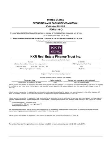 Thumbnail KKR Real Estate Finance Trust 10-Q Quarterly Report FY2020 