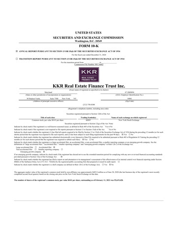 Thumbnail KKR Real Estate Finance Trust 10-K Annual Report 2020