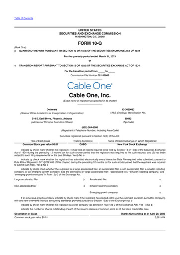 Miniature Cable One 10-Q Rapport trimestriel 2023 