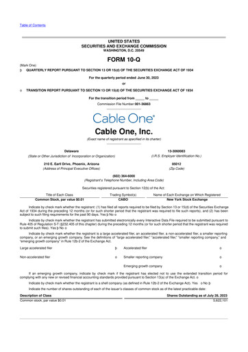Miniature Cable One 10-Q Rapport trimestriel 2023 