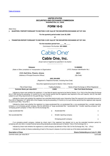 Thumbnail Cable One 10-Q Quarterly Report FY2026 