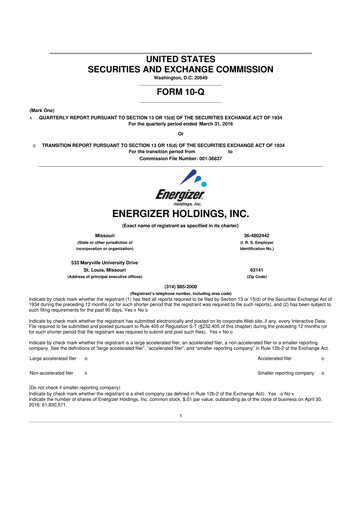 Thumbnail Energizer Holdings
 10-Q Quarterly Report FY2016 