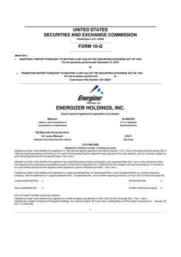 Thumbnail Energizer Holdings
 10-Q Quarterly Report FY2017 
