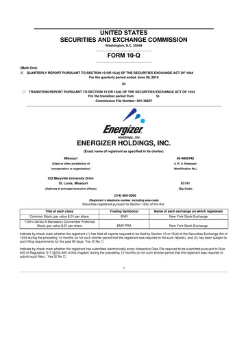 Thumbnail Energizer Holdings
 10-Q Quarterly Report FY2019 