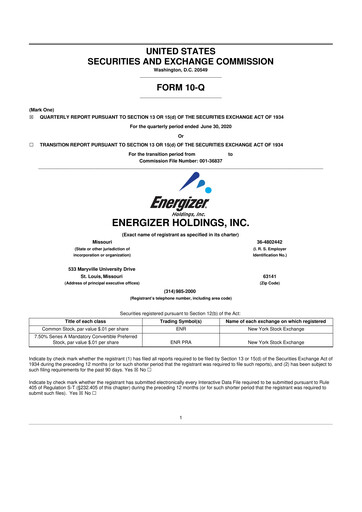 Thumbnail Energizer Holdings
 10-Q Quarterly Report FY2020 