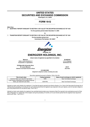 Thumbnail Energizer Holdings
 10-Q Quarterly Report FY2020 