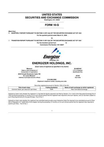 Vorschaubild Energizer Holdings
 10-Q Quartalsbericht  