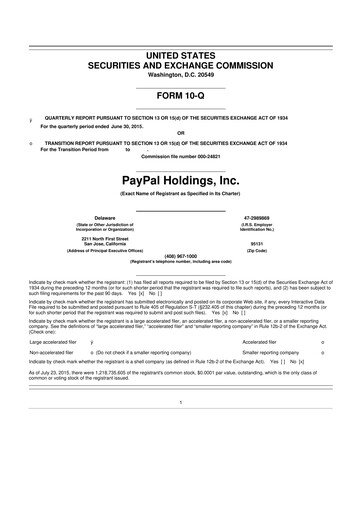 Vorschaubild PayPal 10-Q Quartalsbericht 2015 