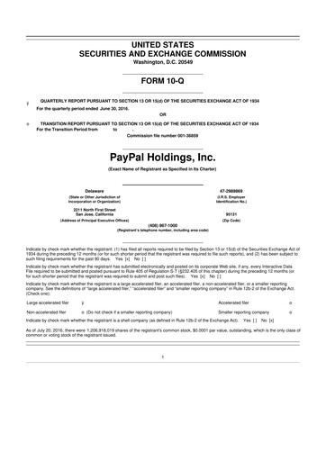 Vorschaubild PayPal 10-Q Quartalsbericht 2016 