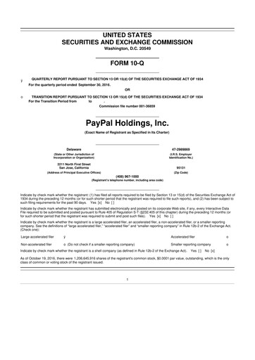 Vorschaubild PayPal 10-Q Quartalsbericht 2016 