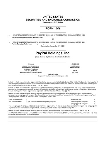 Vorschaubild PayPal 10-Q Quartalsbericht 2018 