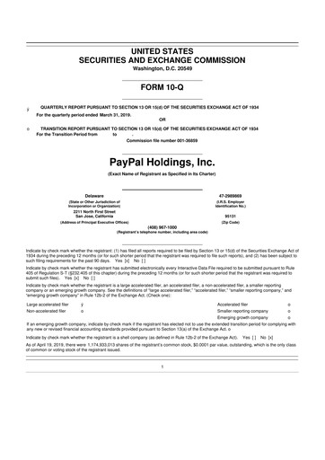 Vorschaubild PayPal 10-Q Quartalsbericht 2019 