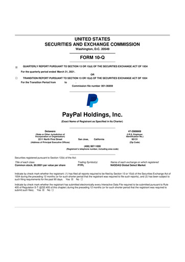 Vorschaubild PayPal 10-Q Quartalsbericht 2021 