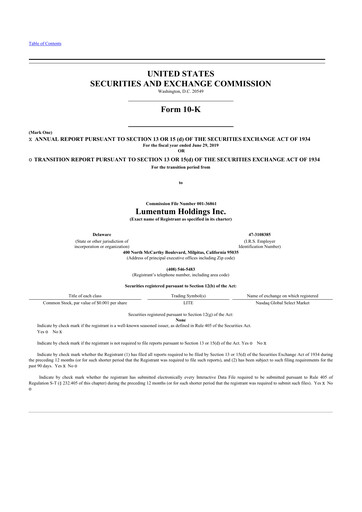 Vorschaubild Lumentum 10-K Jahresbericht 2019