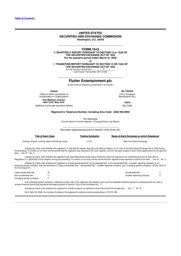 Thumbnail Flutter Entertainment 10-Q Quarterly Report FY 