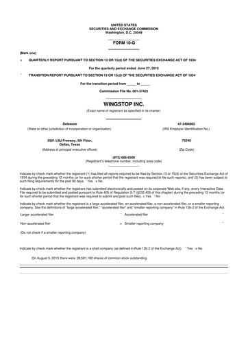 Miniature Wingstop Restaurants 10-Q Rapport trimestriel 2015 