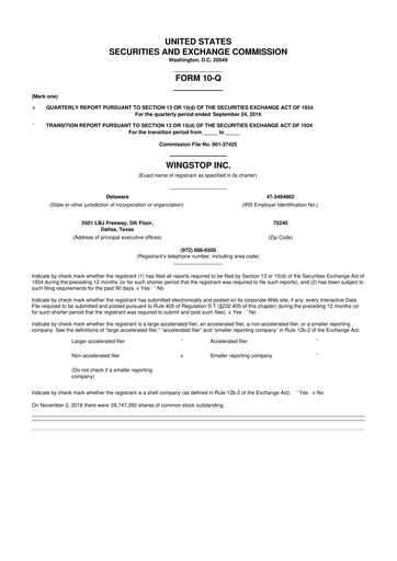 Miniature Wingstop Restaurants 10-Q Rapport trimestriel 2016 