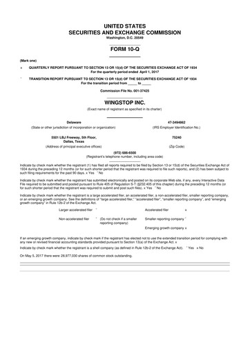 Miniature Wingstop Restaurants 10-Q Rapport trimestriel 2017 