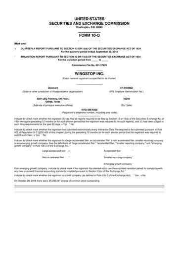 Miniature Wingstop Restaurants 10-Q Rapport trimestriel 2018 