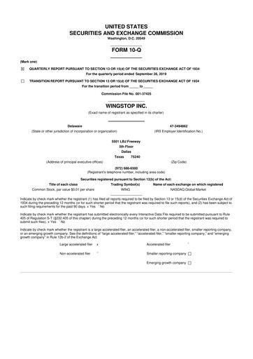 Miniature Wingstop Restaurants 10-Q Rapport trimestriel 2019 