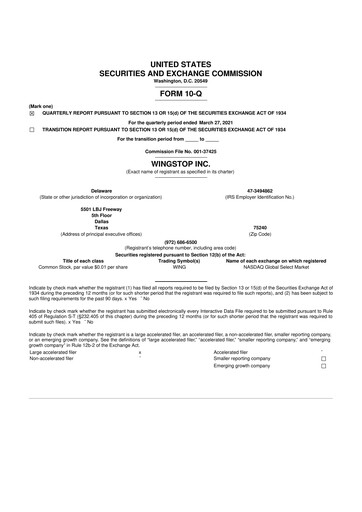 Miniature Wingstop Restaurants 10-Q Rapport trimestriel 2021 