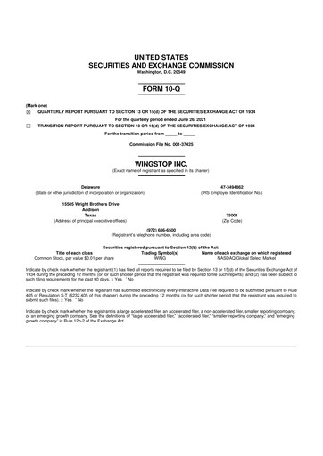 Miniature Wingstop Restaurants 10-Q Rapport trimestriel 2021 