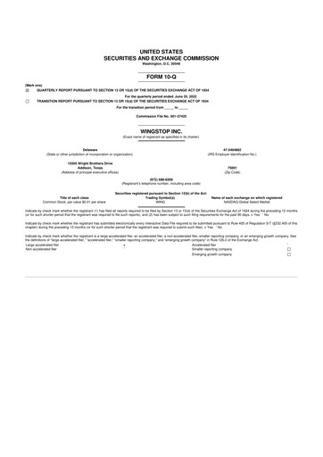 Miniature Wingstop Restaurants 10-Q Rapport trimestriel 2022 