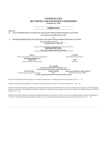 Thumbnail Wingstop Restaurants 10-K Annual Report 2022