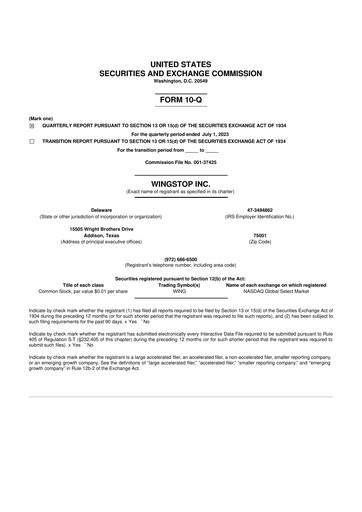 Miniature Wingstop Restaurants 10-Q Rapport trimestriel 2023 