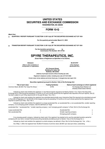 Miniature Spyre Therapeutics 10-Q Rapport trimestriel 2024 