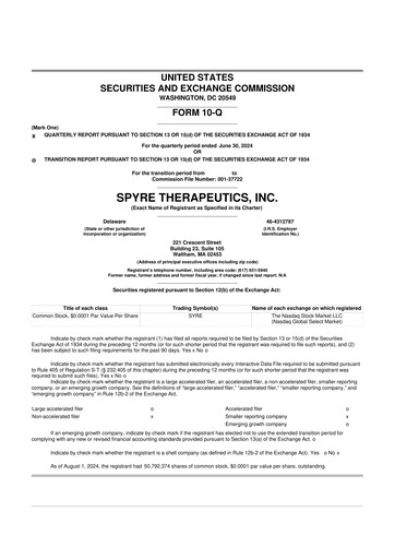Miniature Spyre Therapeutics 10-Q Rapport trimestriel 2024 