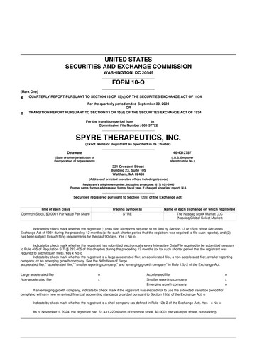 Miniature Spyre Therapeutics 10-Q Rapport trimestriel 2024 