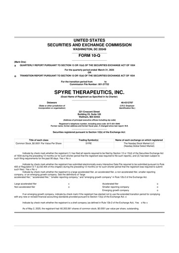 Miniature Spyre Therapeutics 10-Q Rapport trimestriel 2025 