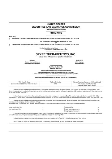 Miniature Spyre Therapeutics 10-Q Rapport trimestriel 2025 