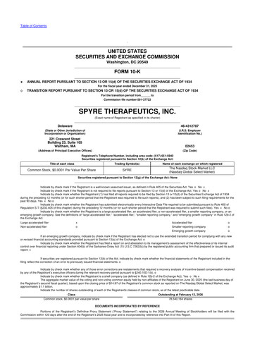 Miniature Spyre Therapeutics 10-K Rapport annuel 2025